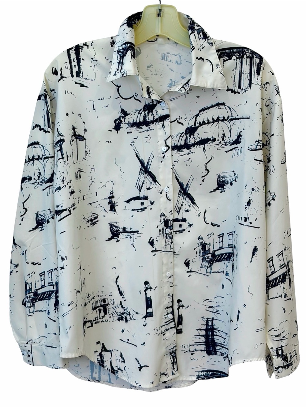 Windmill print button front blouse